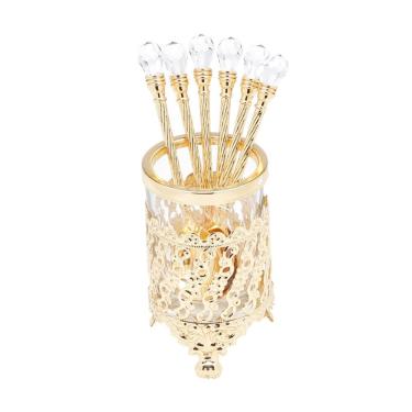 Imagem de Conjunto 6 Colheres de Café com Suporte Zamac Crystal Dourado Wolff