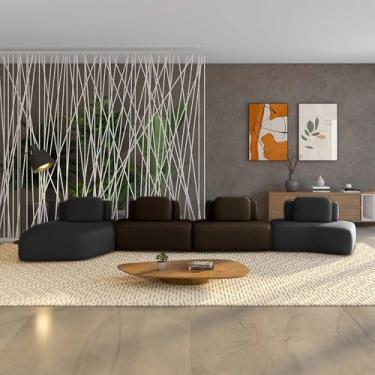 Imagem de Sofá Ilha Sala de Estar Dakota 4 Módulos 626cm Encostos Almofadas Soltas Veludo Preto/Marrom Escuro G33 - Gran Belo