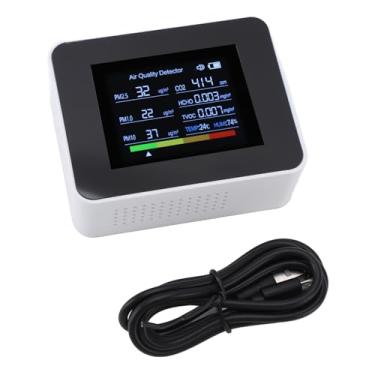 Imagem de Medidor de qualidade do ar interno 8 em 1, detector de CO2 com sensor NDIR preciso PM2.5 PM10 HCHO TVOC monitor de umidade de temperatura para escritório em casa, ABS recarregável portátil (branco)