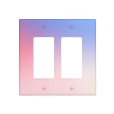 Imagem de WUYOCHA Capas decorativas para tomada rosa, roxo e azul, gradiente, 2 gangs, placa de cobertura para interruptores de luz para tomadas elétricas, capas para quarto, cozinha, decoração de casa