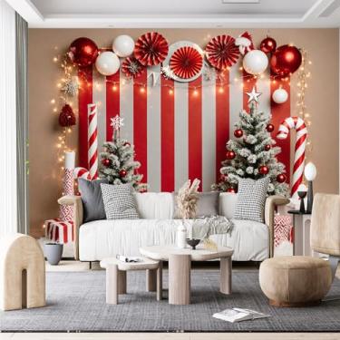 Imagem de Murais de parede de tamanho personalizado, cena de Natal árvores nevadas bengalas doces presentes luzes tecido de parede autoadesivo (sem PVC) papel de parede grande removível para sala de estar