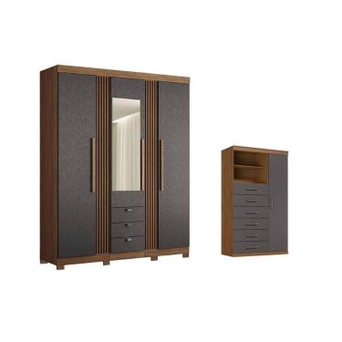 Imagem de Guarda Roupa +1Cômoda QC238 Jatobá/Grafite - Santos Andirá