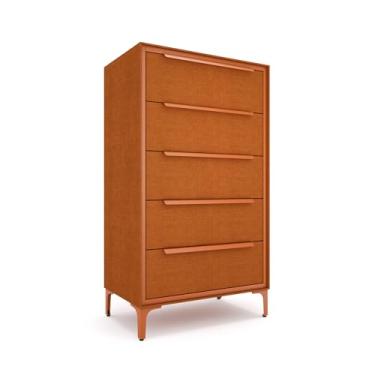 Imagem de Cômoda de tecido premium Naima – estrutura de metal forte, 5 gavetas espaçosas à prova de queda com alças de metal elegantes – solução de armazenamento premium e durável para sua casa (laranja)