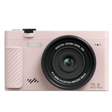 Imagem de Asixxsix Câmera digital 4K, câmera de viagem sem espelho Wi-Fi de 75 MP com tela giratória de 3 polegadas e zoom de 18x, câmera portátil para viagens. (Rosa)