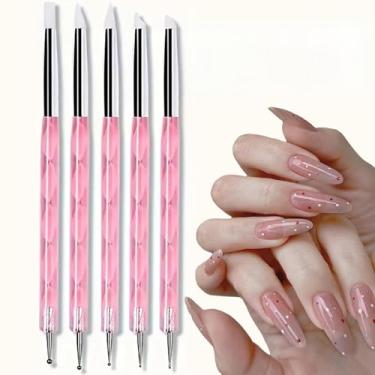 Imagem de 5 peças de caneta acrílica de silicone, ponta de flor, pincéis, unhas, arte polida, desenho, pintura, pontilhamento, ferramenta
