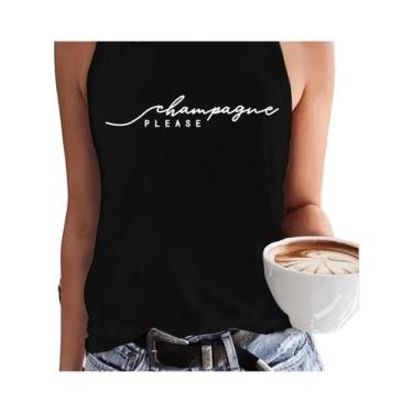 Imagem de Camiseta Feminina Casual De Verão Sem Mangas Com Estampa Champanhe, Go