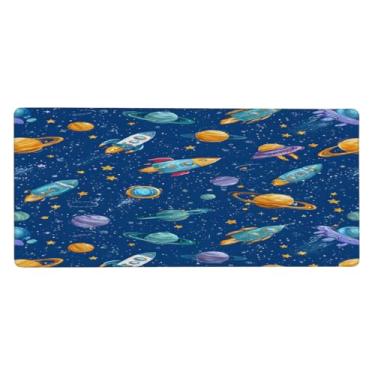 Imagem de hongjinglin Tapete de mouse grande Rocket Planet fofo à prova d'água para computador estendido tapete protetor de mesa antiderrapante base de borracha para escritório, computador, teclado, laptop e