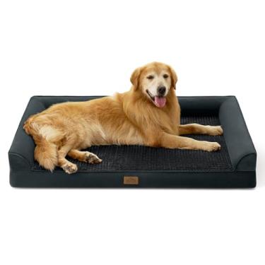 Imagem de COZY KISS Camas para cães extragrande, 2GG, com forro à prova d'água, sofá de espuma de ovo para animais de estimação de até 68 kg, em forma de U, 122 x 89 x 20 cm, preto