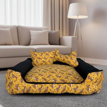 Imagem de Cama Pet Onix Pequeno, Cama para Cachorro e Gato, 40 x 40 x 15cm, Impermeável, Confortável e Resistente, Fácil de Limpar, Amarelo Dino