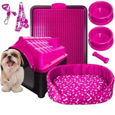 Imagem de Kit Cachorro Completo – Casinha para Cachorro, Cama Pet, Sanitário e Acessórios para Cães de Pequeno Porte(Rosa)