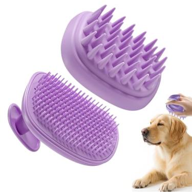Imagem de Escova de banho 2 em 1 para cuidados e massagem de animais de estimação – Escova de silicone para cães e gatos de pelo longo e curto, esfregão para banho, escova de cachorro para queda, essencial para