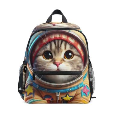 Imagem de GAIGEO Astronaut Cat Cute Kitten Toddler School Backpack with Whistle, Adjustable Chest Strap, Boys Kindergarten Backpack Lightweight & Compact for Ages 3-8