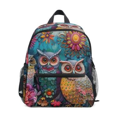 Imagem de GAIGEO Colorful Painting Owls Small School Backpack Mini Backpack for Girls with Front Pocket, Safety Whistle for Ages 3-8