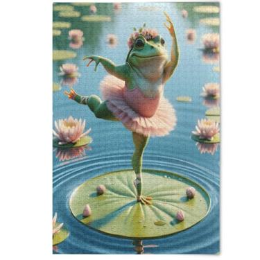 Imagem de Quebra-cabeças para adultos, 500 peças, sapo de balé engraçado, fofo, divertido, elefantes brancos, presentes divertidos para a família, quebra-cabeças fofos com flores, 500 peças, 52 x 37,8 cm