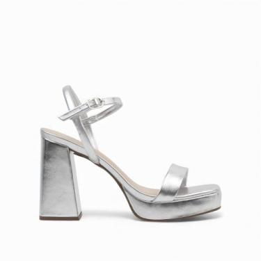 Imagem de Sandália Salto Bloco Metalizada - Caminare, Prata, 35