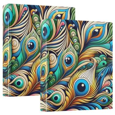 Imagem de Fichário colorido de pena de pavão para prancheta com 3 anéis e pasta de arquivos para escola e escritório, 1 pacote