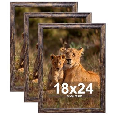 Imagem de TKYGU Conjunto de 3 porta-retratos de 45,7 x 61 cm, moldura de madeira marrom, vertical e horizontal para pendurar na parede grande para fotos, pôsteres e impressões de arte, melhor presente