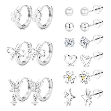 Imagem de ORAZIO Brincos hipoalergênicos para meninas, mulheres, crianças, aço inoxidável cirúrgico, parafuso nas costas, laço de coração, flor, argola para crianças, para meninas, orelhas sensíveis com mais de