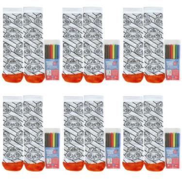 Imagem de Kit Com 6 Pares De Meias Criativas De Pintar Colorir Com 6 Canetas Hid
