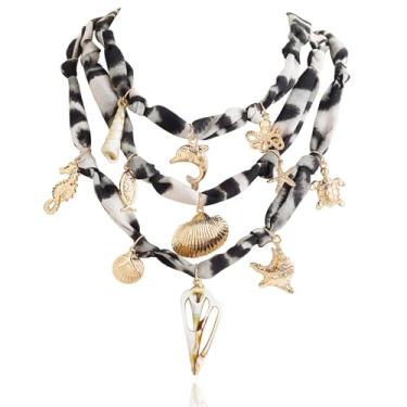 Imagem de Bocar Conjunto de colares de cachecol em camadas com berloque para mulheres, colar bandana de leopardo com berloques gargantilha, One size, Nylon Metal, Sem Pedra Preciosa