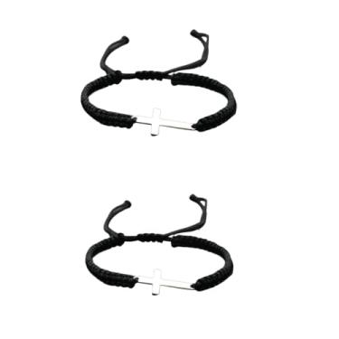 Imagem de Pingyongchang 2 peças feitas à mão cruz nó da sorte ajustável vermelho preto cordão proteção pulseira cristã boho amuleto pulseira de corda para mulheres meninas homens casal joias presente de