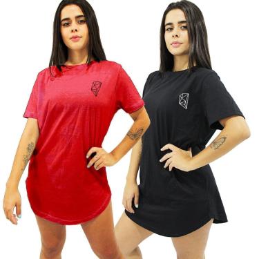 Imagem de Kit 2 Camisetas Longline Blusa Feminina Slim Sobre Legging Estampada Academia Fitness-Feminino