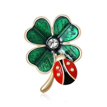 Imagem de QLYOVWE Broche de trevo do dia de São Patrício para mulheres broche de folha de trevo verde cristal broche de esmalte irlandês joias de ouro presente irlandês amuleto da sorte acessórios de fantasia