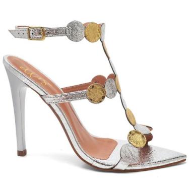 Imagem de Sandália Salto Bico Folha Metalizado Prata/Ouro - Ella'S, 35, Prata, F
