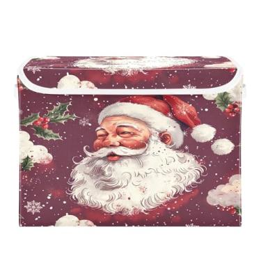 Imagem de SEHANY Linda caixa de armazenamento de Papai Noel de Natal com tampas e alças, organizador de cestas de armazenamento de tecido dobrável, caixas de armazenamento de cubos grandes para roupas, cobertor