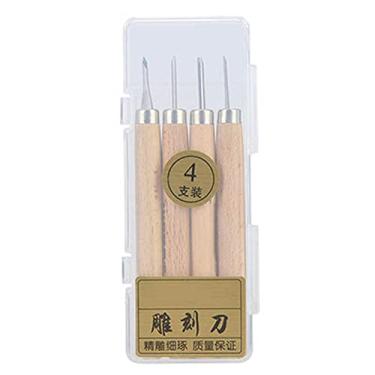 Imagem de Conjunto de faca de escultura em aço branco, quatro peças, ferramentas profissionais de escultura em madeira para carimbo de borracha e escultura, material de ferro e madeira (Conjunto nº 1)