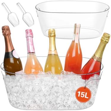Imagem de 2 peças de baldes de gelo para festas, balde de gelo grande de 15L, balde de champanhe de 4 galões com conchas, banheira de bebidas Mimosa Bar suprimentos para champanhe, cerveja, coquetel