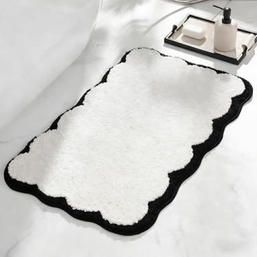 Imagem de ELDONE Lindos tapetes de banheiro recortados, tapetes de banho de microfibra tufados, tapete de banho branco e preto divertido para banheiro, banheira e chuveiro, tapete de banheiro moderno moderno
