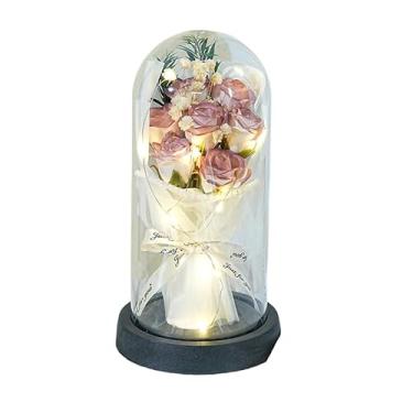 Imagem de Dllesifvn Forever Rose Light Up Preserved Red Rose em cúpula de vidro, presente de flor artificial para mulheres, mãe, avó, esposa, irmã, dia dos namorados, dia das mães, aniversário (roxo)