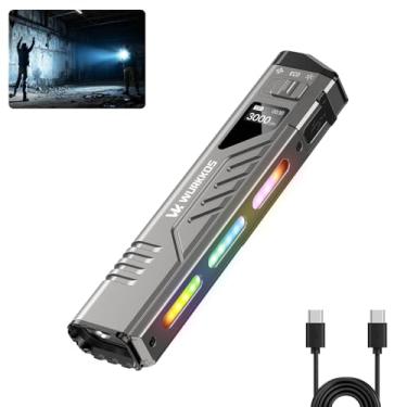 Imagem de Wurkkos TD11 Lanterna tática EDC, lanterna plana fina de 3000 lúmens, lanterna recarregável USB-C com tela OLED, botões táticos duplos, holofote/RGB, IPX6 para acampamento e emergências
