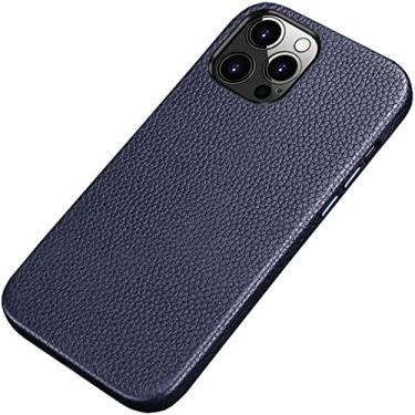 Imagem de MAALYA Litchi Texture Phone Case, para Apple iPhone 14 Plus (2022) 6,7 polegadas Premium Leather Flocking Forro Capa traseira à prova de choque (Cor: Azul)