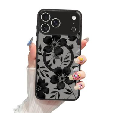 Imagem de FBHGLOA Capa de telefone magnética para iPhone 17 Pro Max de 16,9 cm, compatível com MagSafe, linda estampa floral, estética, gótica, transparente, à prova de choque, capa protetora fina e macia para