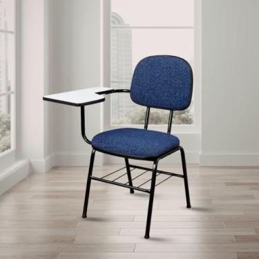 Imagem de Cadeira Universitária Secretária 3/4 com Gradil, Prancheta Lateral, Espuma D45, Estrutura Metálica Preta, 120kg Capacidade (Azul)