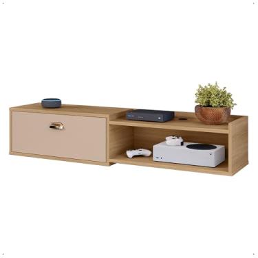 Imagem de Rack Home Suspenso 1.20 Estante TV 42" Bancada México 1 Porta Puxador Concha Nicho Decoração Sala Quarto Hanover/Fendi – Lojas RPM