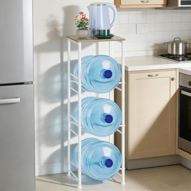 Imagem de Suporte para armazenamento de garrafa de água, suporte para dispensador de bebidas de 14 litros, com mesa, 3 camadas, suporte para refrigerador de água, organizador de garrafas de água para cozinha,