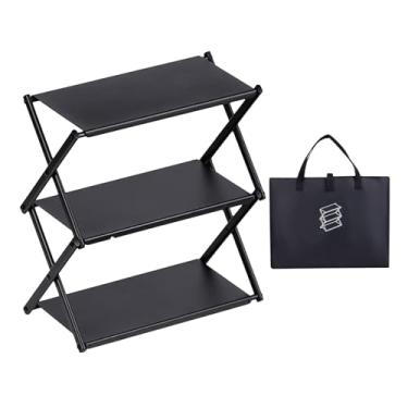 Imagem de Prateleira dobrável, Prateleira dobrável - Rack de armazenamento multifuncional para acampamento de três camadas,Rack de acampamento portátil inovador, prateleiras de armazenamento de metal para campi