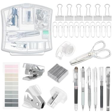 Imagem de Colarr O mini kit de material de escritório inclui dispensador de fita grampeadora, removedor de grampo, clipes de papel, grampeadores, apontador de caneta, nota, faca telescópica pequena para