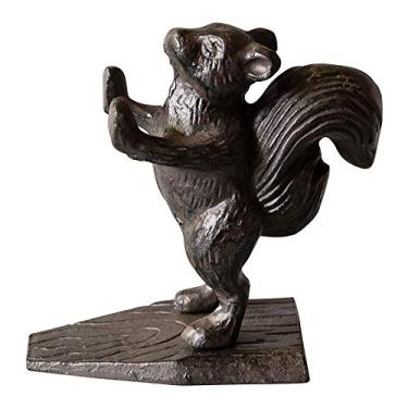 Imagem de Batente de porta rústico decorativo de ferro fundido batente de porta de esquilo pesado rústico bonito rolha de cunha à prova de ferrugem decoração de casa fundo de presente protege pisos (cor: marrom