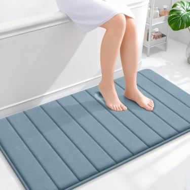 Imagem de OLANLY Tapete de banho listrado de espuma viscoelástica 111 x 61 cm, tapetes absorventes super macios, secagem rápida, tapetes de chuveiro laváveis na máquina, tapete de banho, acessórios de decoração