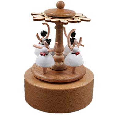 Imagem de pcagfaajmh Caixa de música colecionável flor sonhadora fada caixa de música balé menina caixa de música artesanato de madeira menina presente de aniversário (cor: cor da imagem tamanho: 11 x 11 x 15