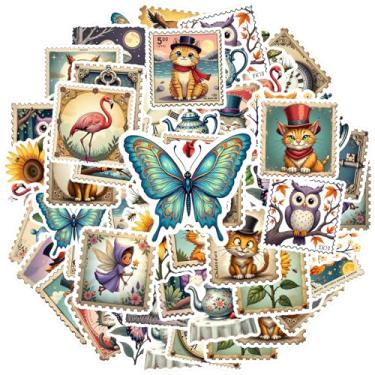 Imagem de 35 peças de adesivos vintage animais de papelaria hora do chá adesivos de animais coruja material escolar para laptop, bagagem, álbum de recortes, diário, adesivo, faça você mesmo, telefone, guitarra