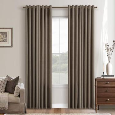 Imagem de Cortinas de linho marrom chocolate 203 cm de comprimento, conjunto de 2 painéis, serapilheira sintética, semitransparente, privacidade, bronze, ilhós, cortinas rústicas para janelas de fazenda, marrom