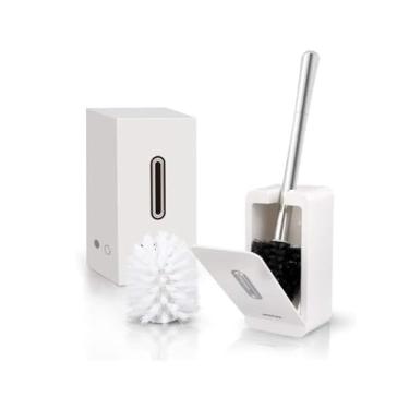 Imagem de Escova de vaso sanitário escova de vaso sanitário de parede e suporte banheiro banheiro conjunto de escova de banheiro de aço inoxidável removível para banheiro (cor: branco) (branco)