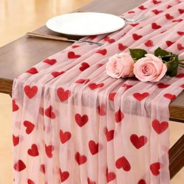 Imagem de 1 peça de toalha de mesa de malha rosa em forma de coração com enfeite de dia dos namorados, ideal para cerimônia de casamento, aniversário, festa de noivado