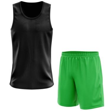 Imagem de Kit Calção Short Futebol Basquete Verde + Regata Masculina Lisa Básica Dry-Masculino