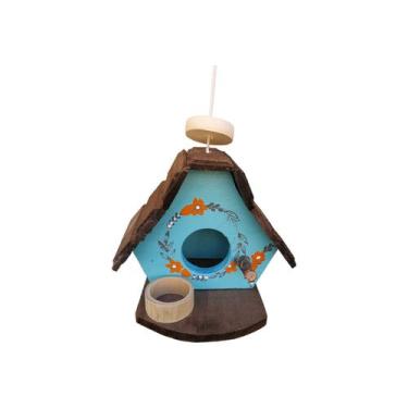 Imagem de Casinha de passarinho com comedouro feita de madeira Decoração de Jard